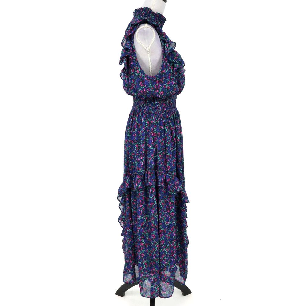 Lulus Dress Womens Large Navy Blue Evalina Floral Chiffon Ruffles Smocked Maxi - Picture 5 of 16